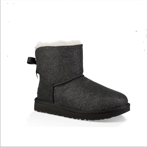 UGG Shoes - Ugg Black Glitter Mini Bailey Bow Ankle Boots 7